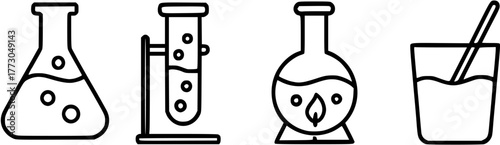 Science Laboratory Glassware Line Icons