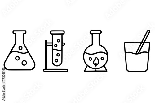 Science Laboratory Glassware Line Icons