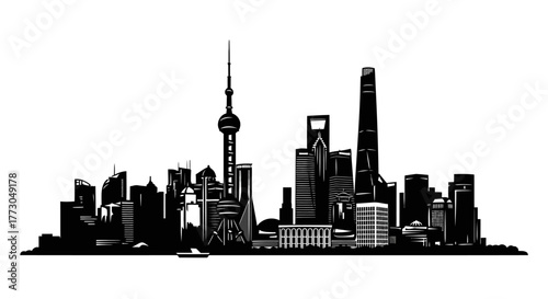 Iconic shanghai skyline silhouette modern cityscape skyscrapers architectural landmarks tourism destination vector vector illustration on white background