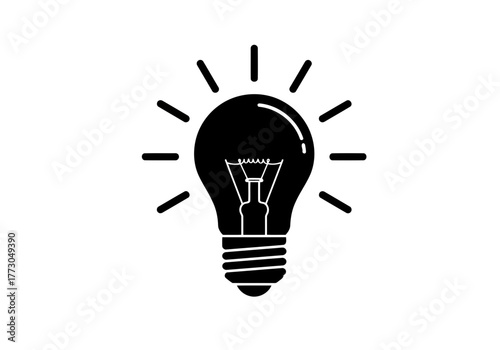 Illustration of a fine lightbulb with radiating lines symbolizing illumination and idea generation concept