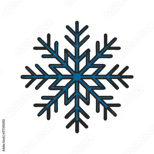 Blue stylized snowflake illustration with sharp edges and symmetry  