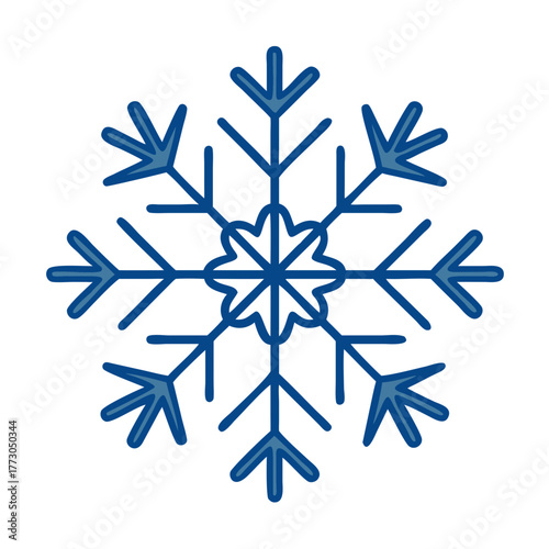 Blue snowflake icon with symmetrical design  