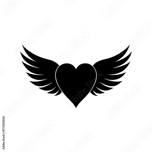 Romantic Heart With Wings Silhouette Vector Expressing Love Freedom And Passion