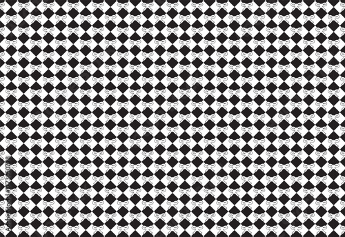 seamless background for Christmas, monochrome black white checkered pattern with white ribbon icons, suitable for event backgrounds, wrapping paper, textiles, greeting card backgrounds, banners, etc.