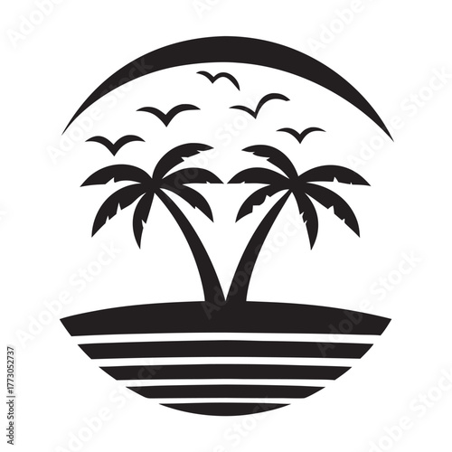 Flock Of Birds Over Sunset Silhouette Beach