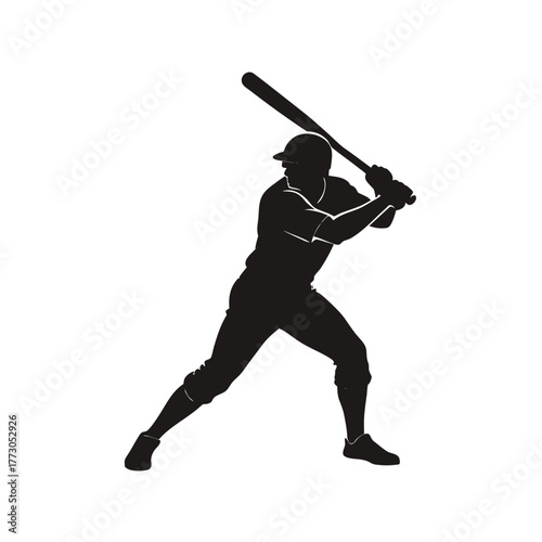 Dynamic Baseball Batter Silhouette Sport Game American Pastime Activity Design