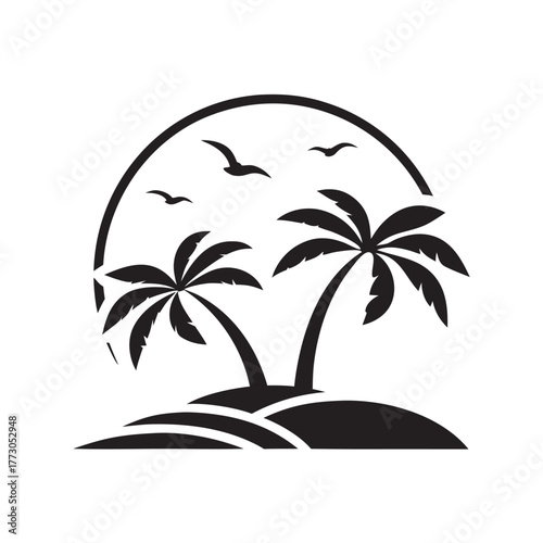 Seagulls Flying Over Palm Beach Silhouette