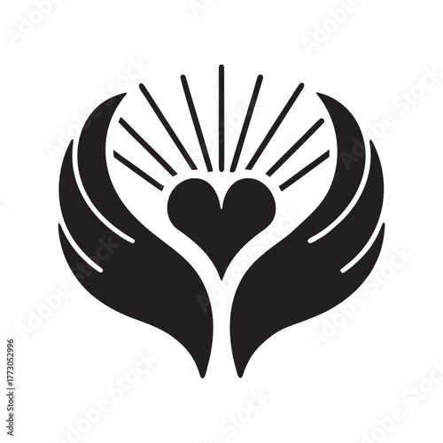 Heart Shaped Angel Wings Silhouette Emblem