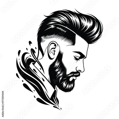 Cool Bearded Man Portrait with Fade Undercut Hairstyle Vector Illustration