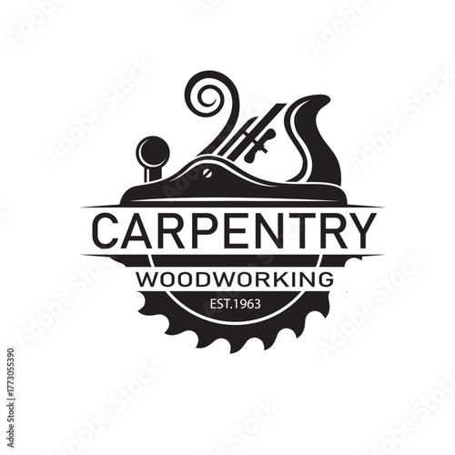 black woodworking carpentry emblem isolated on white background