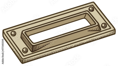 vintage brass drawer pull handle with rectangular plate and screw holes cabinet hardware illustration