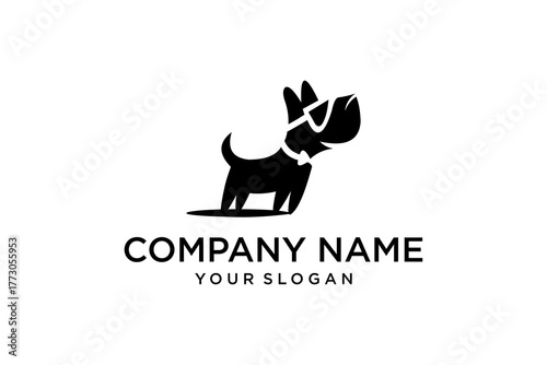 Stylish Dog with Sunglasses and Bow Tie Vector Logo Design