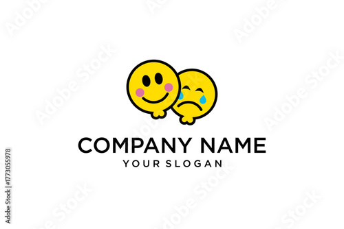 Happy and Sad Emoji Faces Logo Design for Emotional Representation