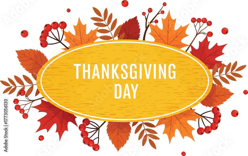 Thanksgiving day oval frame with autumn leaves
