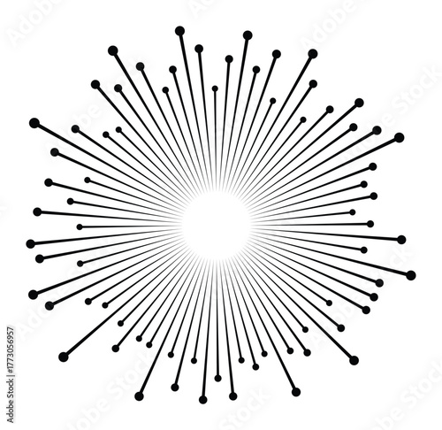Abstract sunburst design with radiating lines and dots