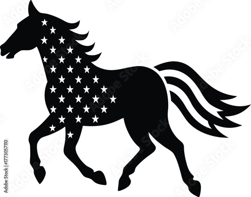 Patriotic Stallion Galloping with Stars and Stripes Emblem
