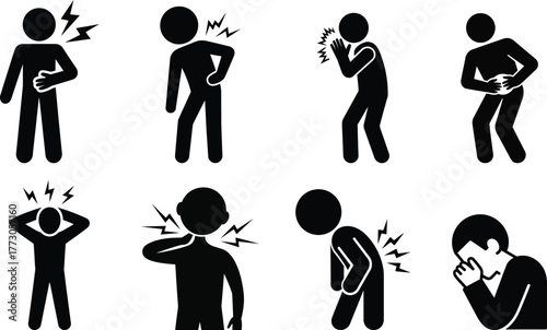 Pain symptoms pictogram set