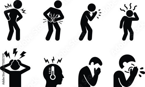 Sickness symptom icons set