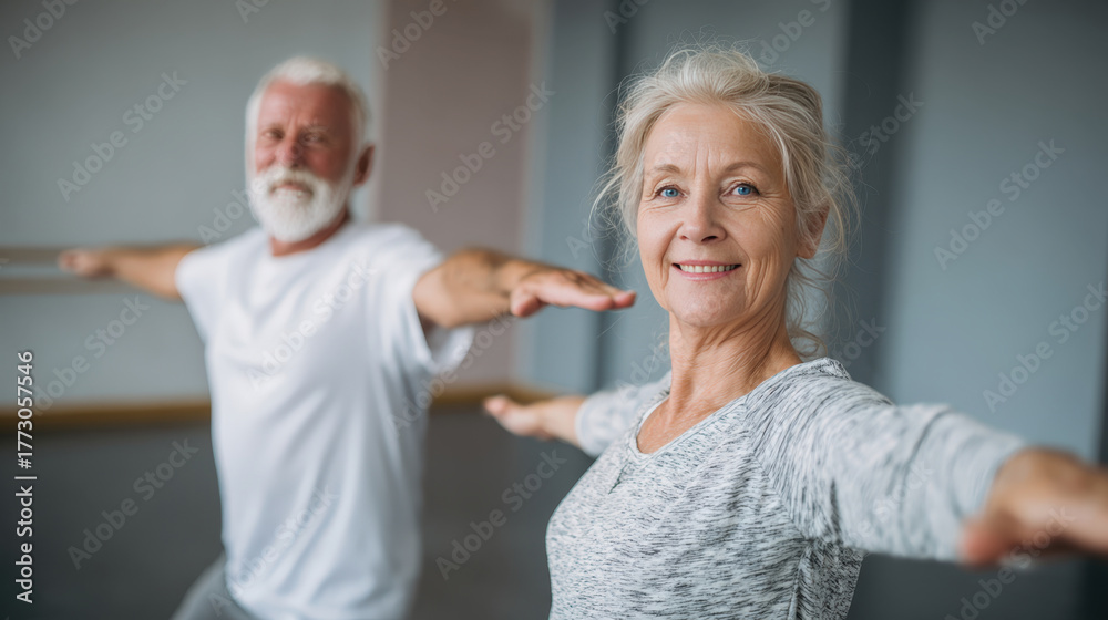 Obraz premium Seniors Exercising in Bright Studio with Joyful Atmosphere