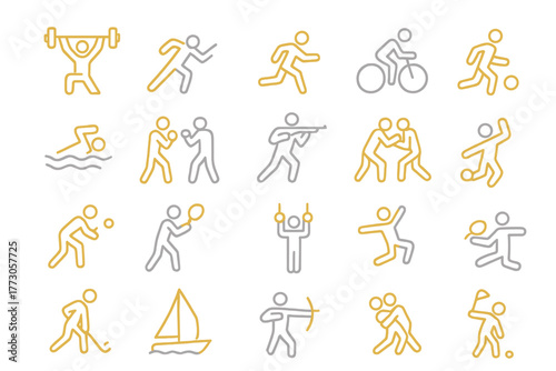 Collection of simple sport icons showcasing various physical activities and sports in a minimalistic style