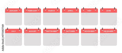Flat Style Calendar Template with Monthly Tabs