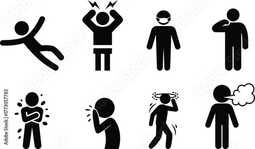 Symptom icons of illness, injury, and distress