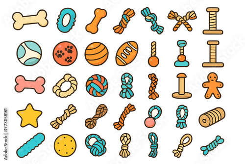 Collection of colorful dog toys featuring various shapes and sizes for playful pups
