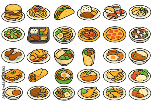 Variety of delicious food items displayed on plates at a vibrant gathering featuring popular dishes from around the world