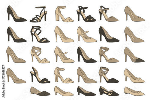 Collection of stylish high heels in various designs and colors for every occasion