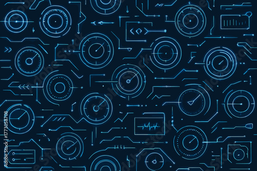 Complex pattern of blue technological designs and circuit elements showcasing modern digital themes