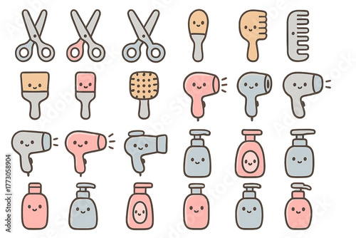 Adorable pastel hair salon accessories seamless pattern