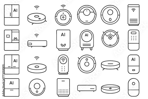 Smart home appliances and AI-powered devices icon set