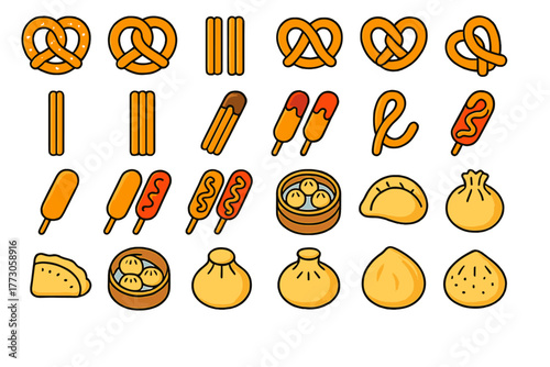 Street food and snacks icon set