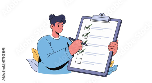 A man checks off a list on a clipboard, signifying project completion and successful task management to meet the deadline.