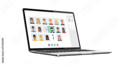 Online meeting screen displaying avatars of participants on a modern laptop, showcasing the remote collaboration.