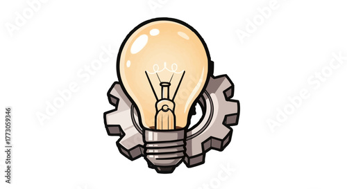 A lightbulb illuminating behind a gear, symbolizing innovation and technological advancement. Perfect for engineering.
