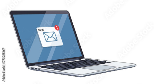 Illustrative laptop display, showcasing a notification for a new email, enhancing user interface appeal. 