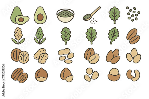 Variety of nuts and seeds arranged in neat rows on a plain background showcasing natural food options