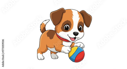 Charming puppy illustration, a cartoon dog with its playful ball, embodying cheerful fun. Fetch, play, and wagging tail!