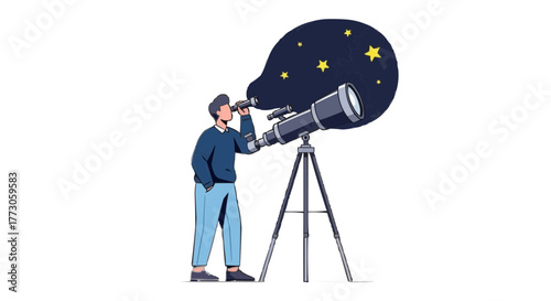 A man peers through a telescope at stars, exploring the mysteries of the night sky with curiosity and wonder.