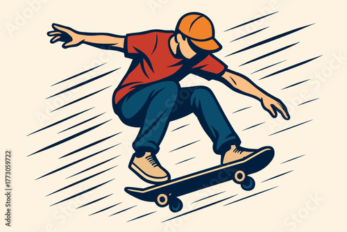 Skateboarder performs a trick in mid-air during a sunny afternoon in an urban park setting