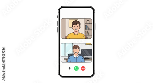A phone displays a video call between two young men, connecting them visually and audibly across distance today.