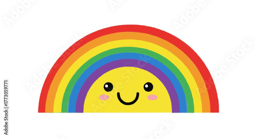 A cheerful rainbow with a sunny disposition shines on a transparent background, spreading joy with its happy smile.