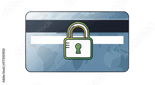 A credit card with a map background is overlaid with a green padlock, symbolizing secure financial transactions.