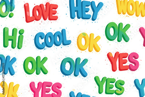Colorful words of affirmation create a vibrant and playful backdrop for creative projects and designs