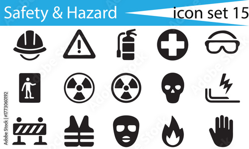 15 Safety & Hazard Icons | Minimalist Black and White Silhouette Vector Set