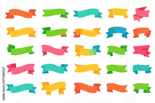 Colorful ribbons in a variety of shapes and sizes suitable for design and decoration