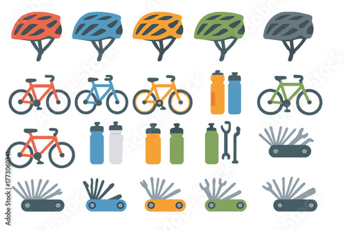 Cycling gear and accessories displayed in vibrant colors for outdoor adventures and bike rides