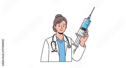 Smiling doctor, prepared with a syringe, ready to provide medical assistance and administer treatment to patients.