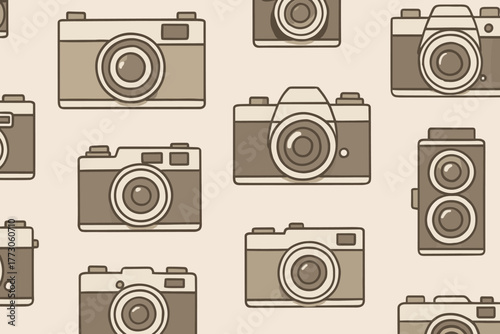 Vintage camera seamless pattern in neutral tones